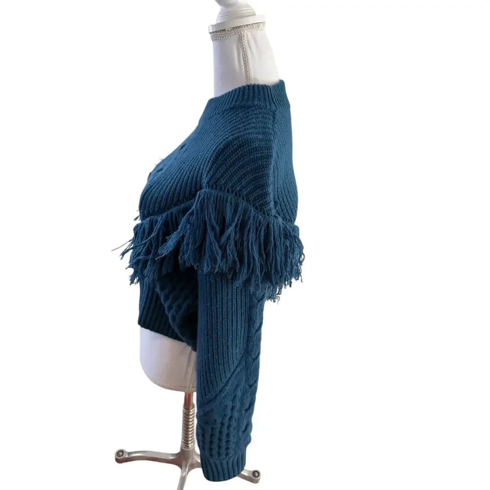 Equipment Femme Amira Wool & Cashmere Chunky Knit Fringe Sweater M